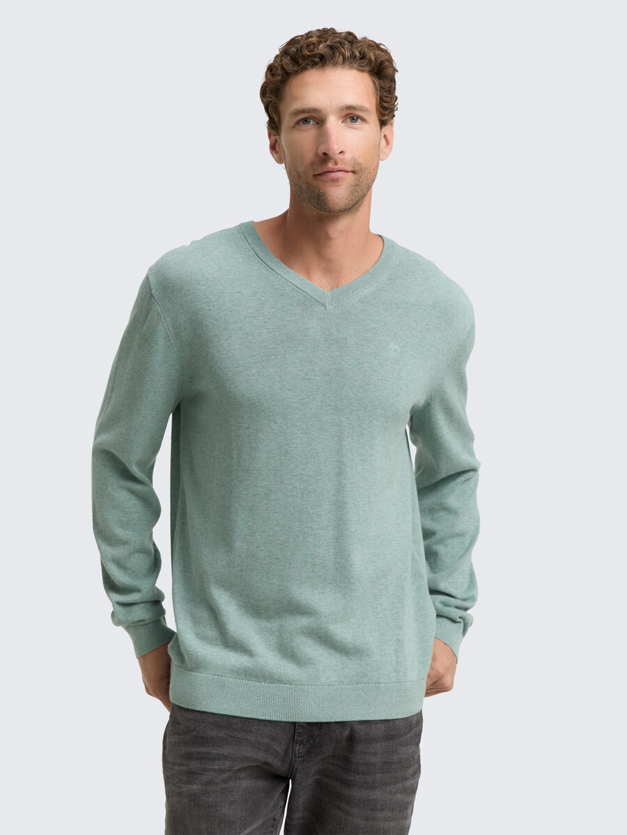 strickpullover aus baumwolle mit v-ausschnitt