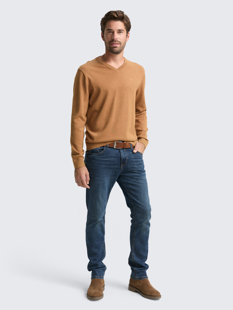 strickpullover aus baumwolle mit v-ausschnitt