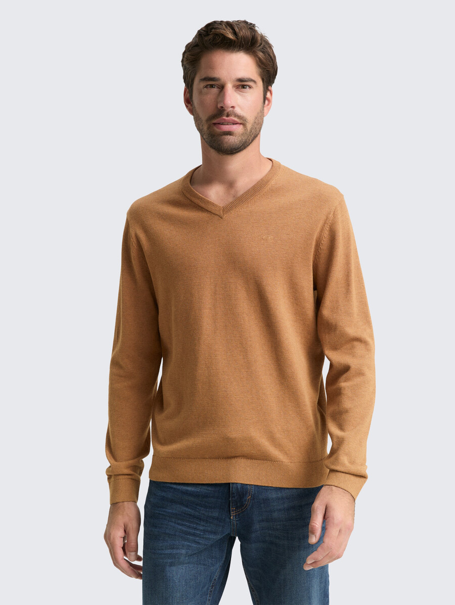 strickpullover aus baumwolle mit v-ausschnitt