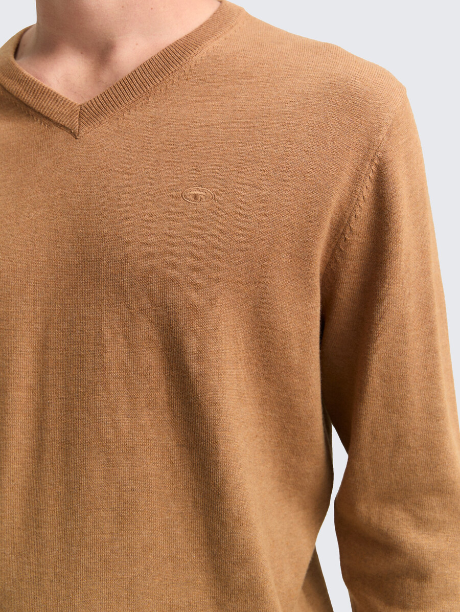 strickpullover aus baumwolle mit v-ausschnitt