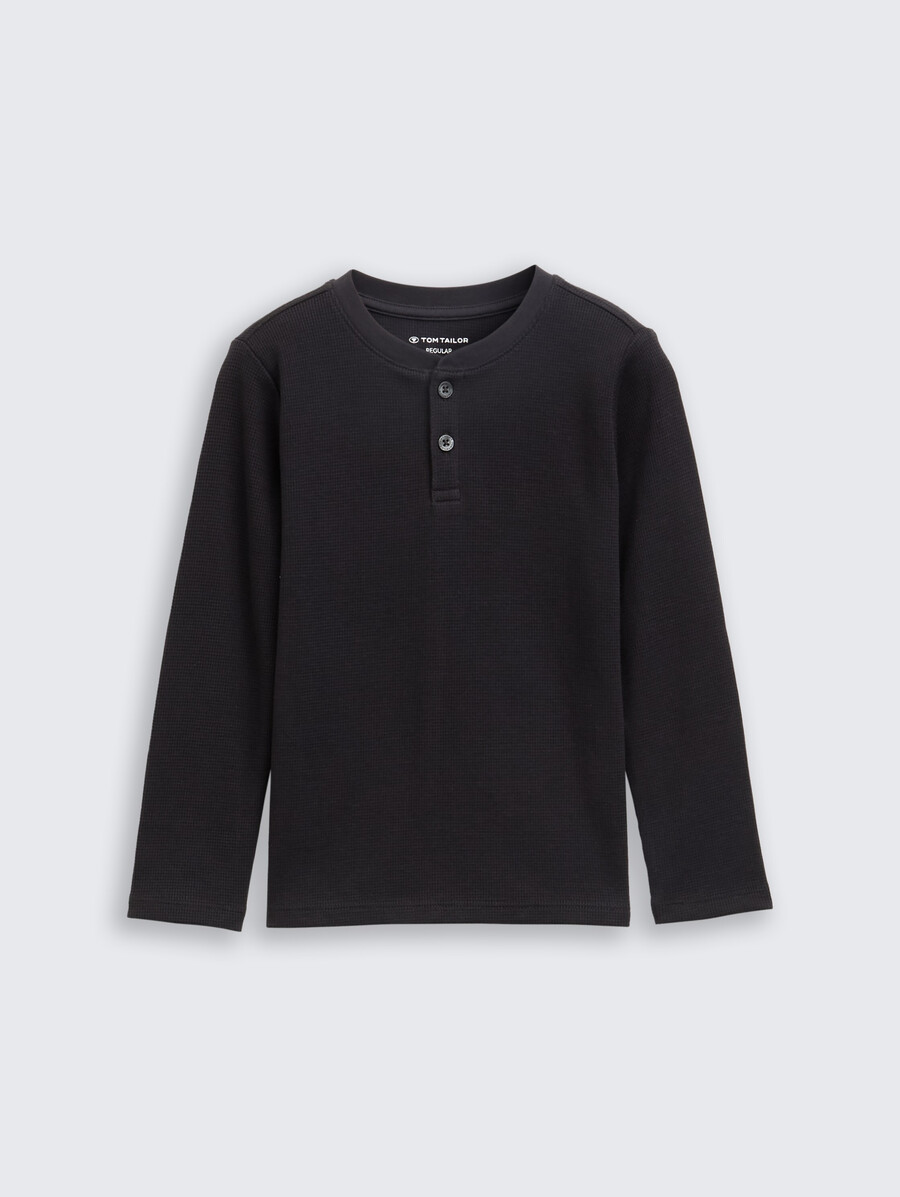 henley-langarmshirt mit waffelstruktur