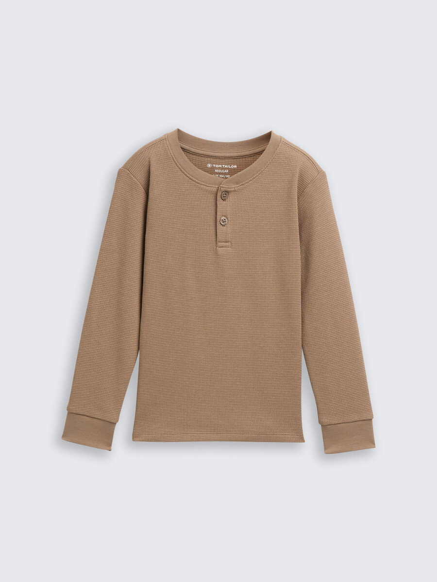 henley-langarmshirt mit waffelstruktur