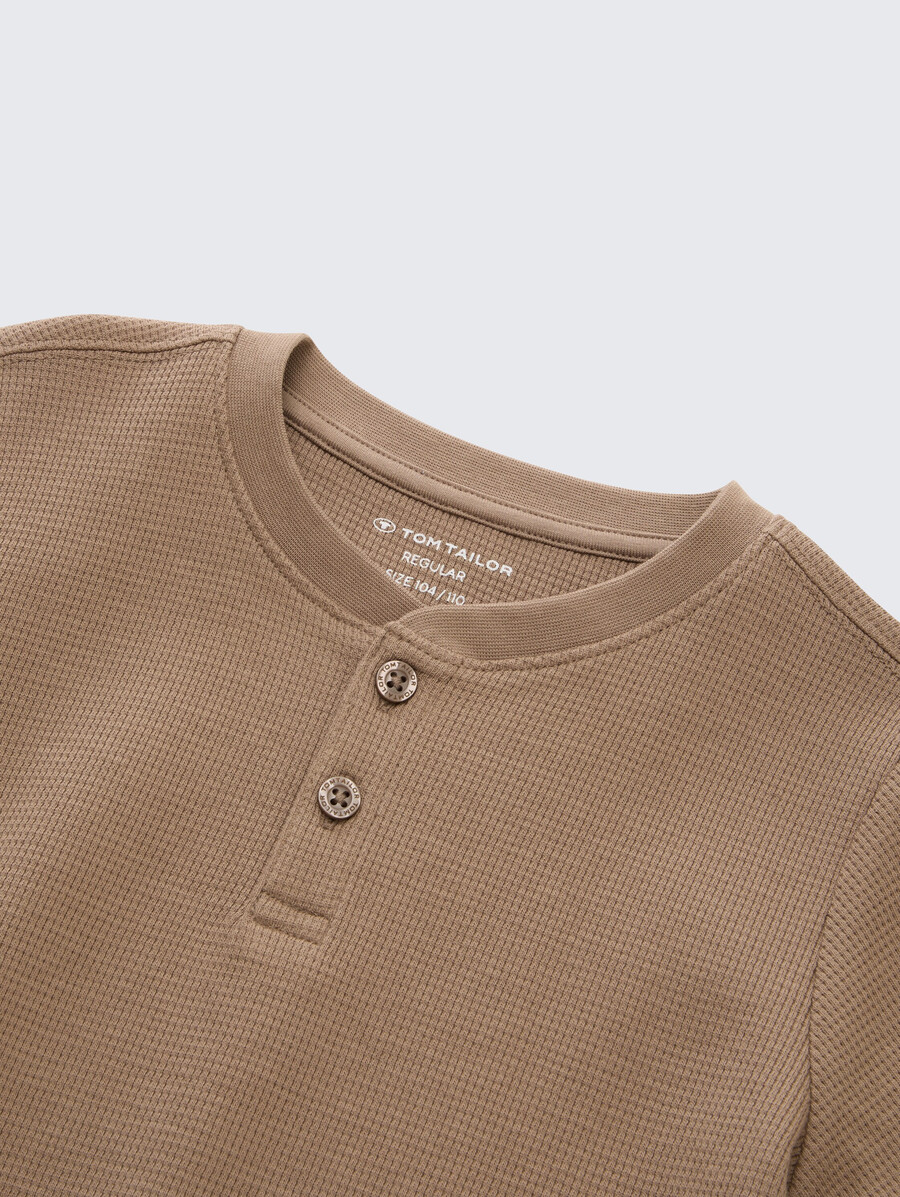 henley-langarmshirt mit waffelstruktur