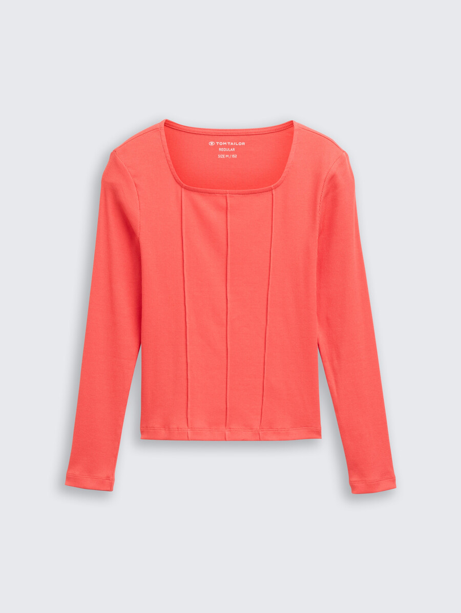 geripptes langarmshirt mit eckigem ausschnitt