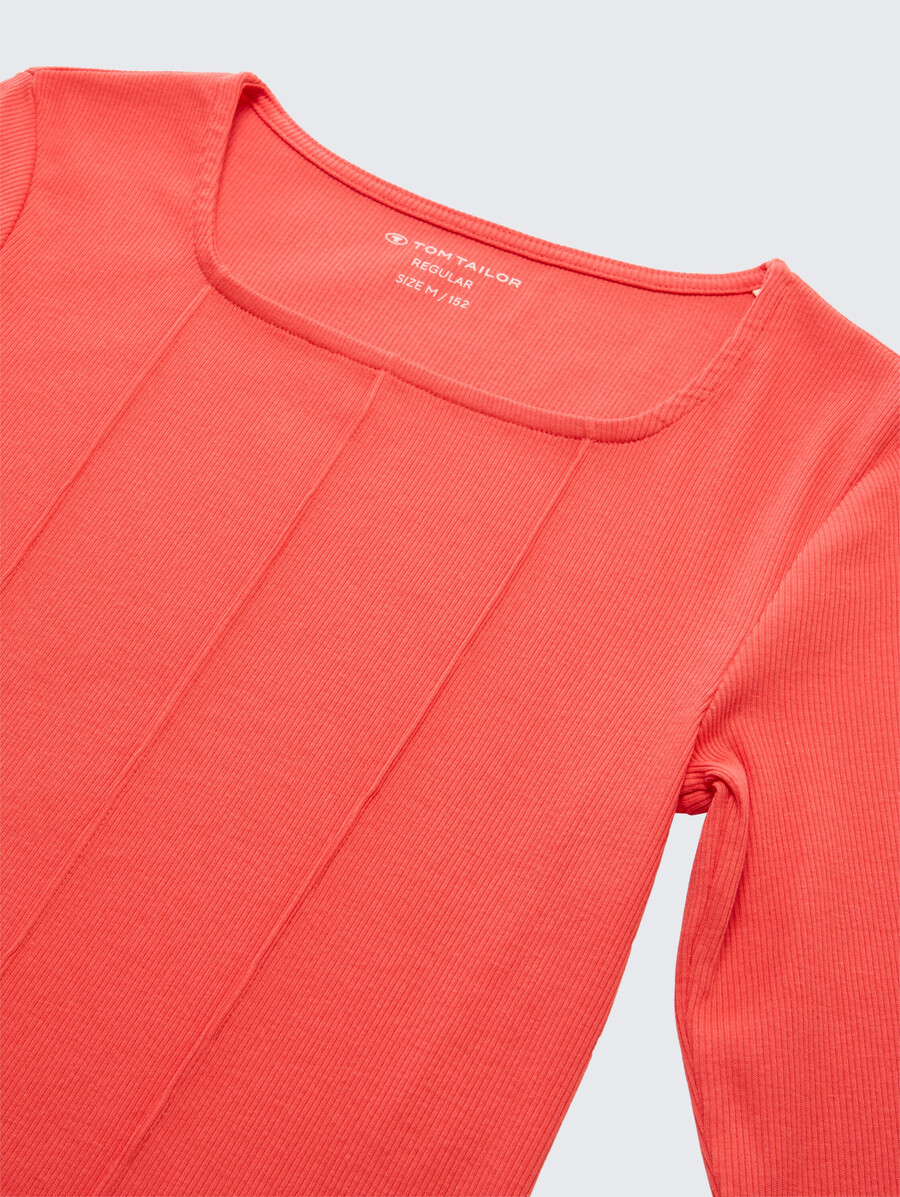 geripptes langarmshirt mit eckigem ausschnitt