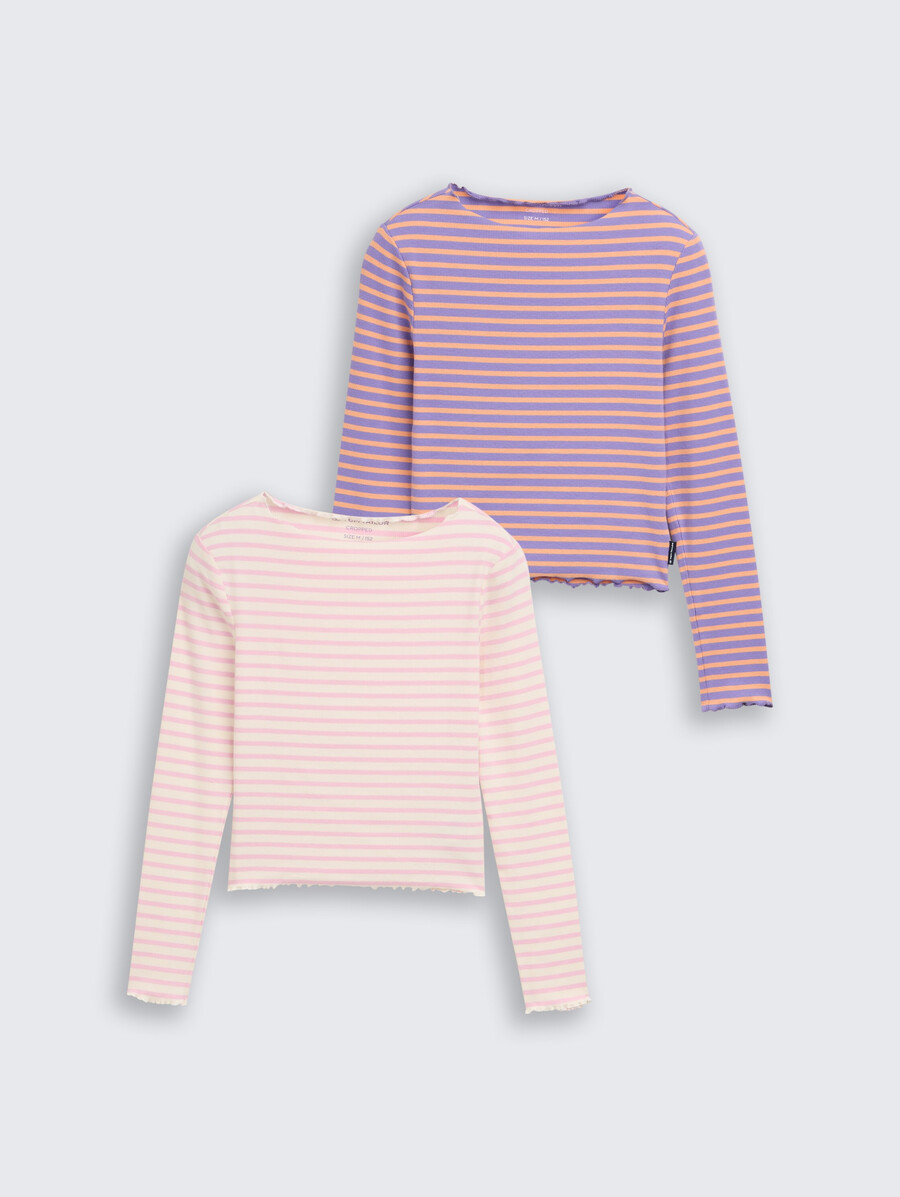 geripptes langarmshirt im 2er-pack mit streifenmuster