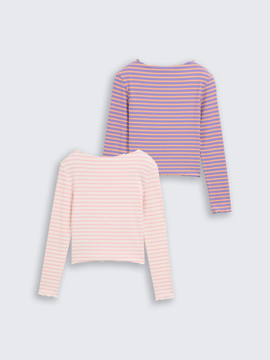 geripptes langarmshirt im 2er-pack mit streifenmuster