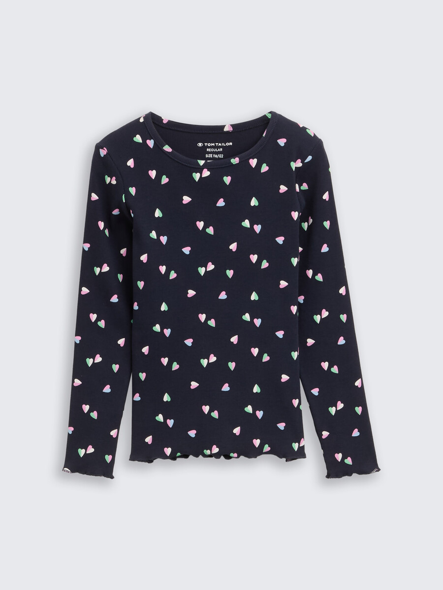 geripptes langarmshirt mit allover-print