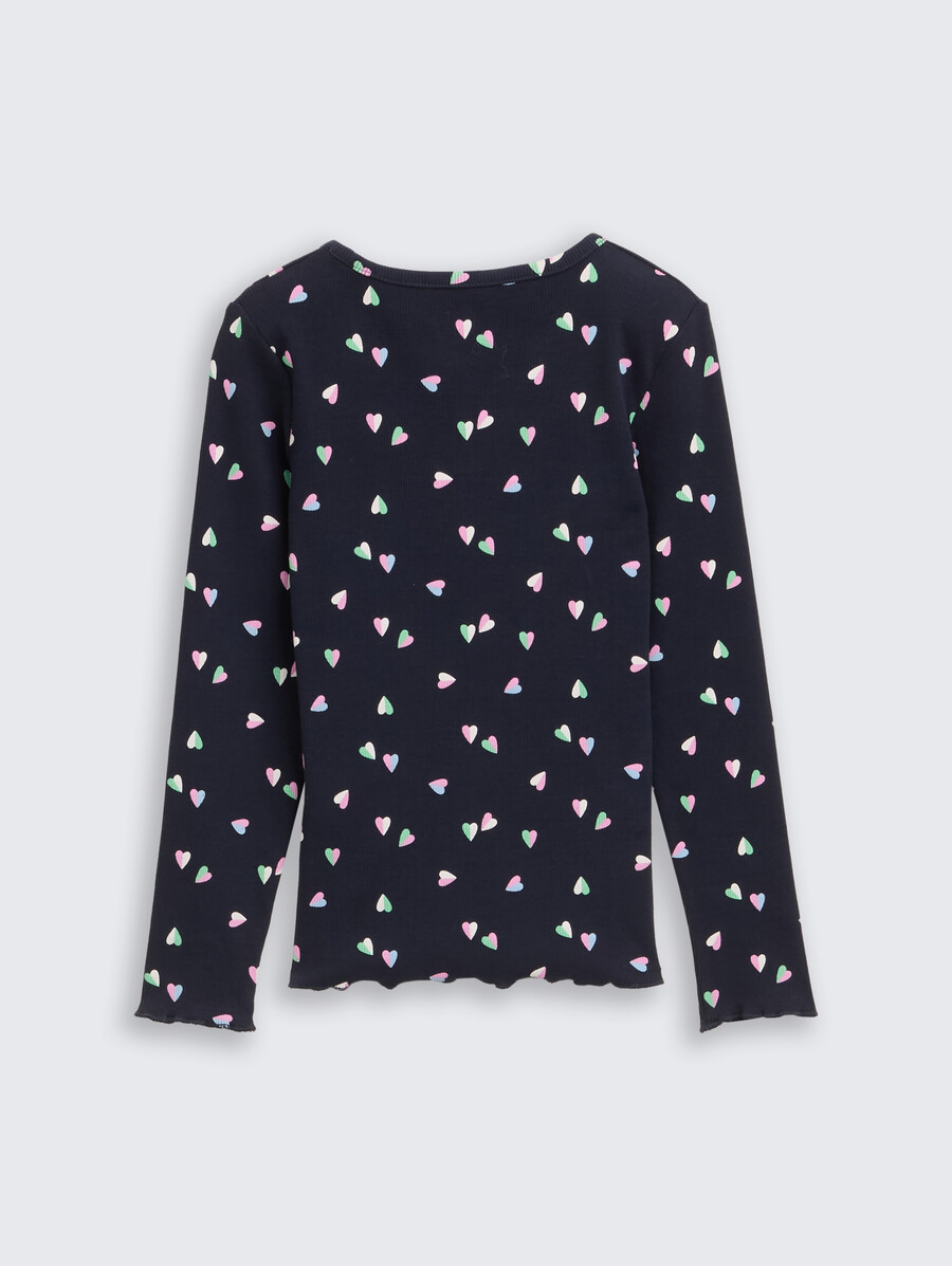 geripptes langarmshirt mit allover-print