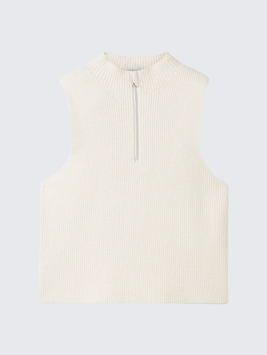 Ärmelloser pullover mit reißverschluss am kragen