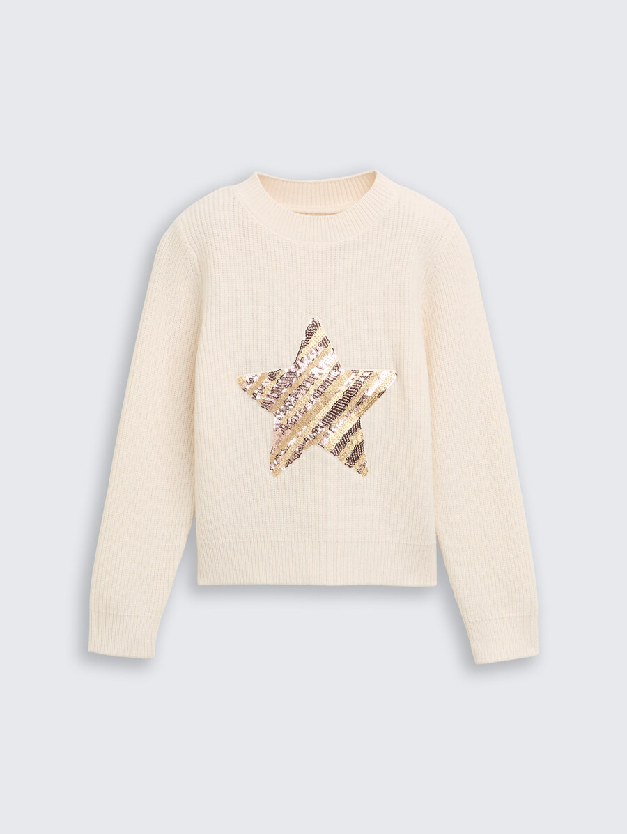 kurzer strickpullover mit wendbaren pailletten